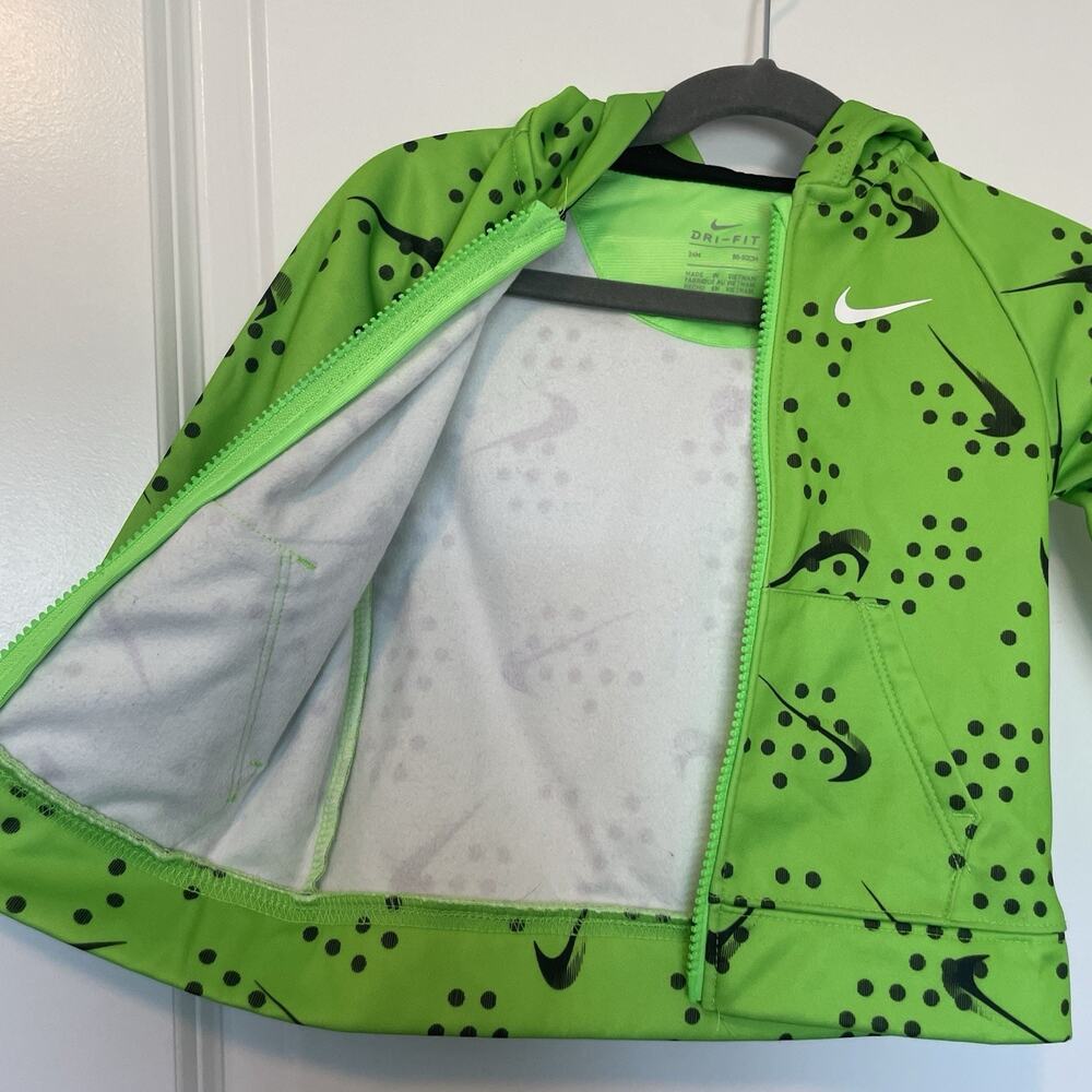Nike Therma All Over Print Zip Up Hoodie Jacket 24m 24 Months Green Black Sport - Picture 3 of 9